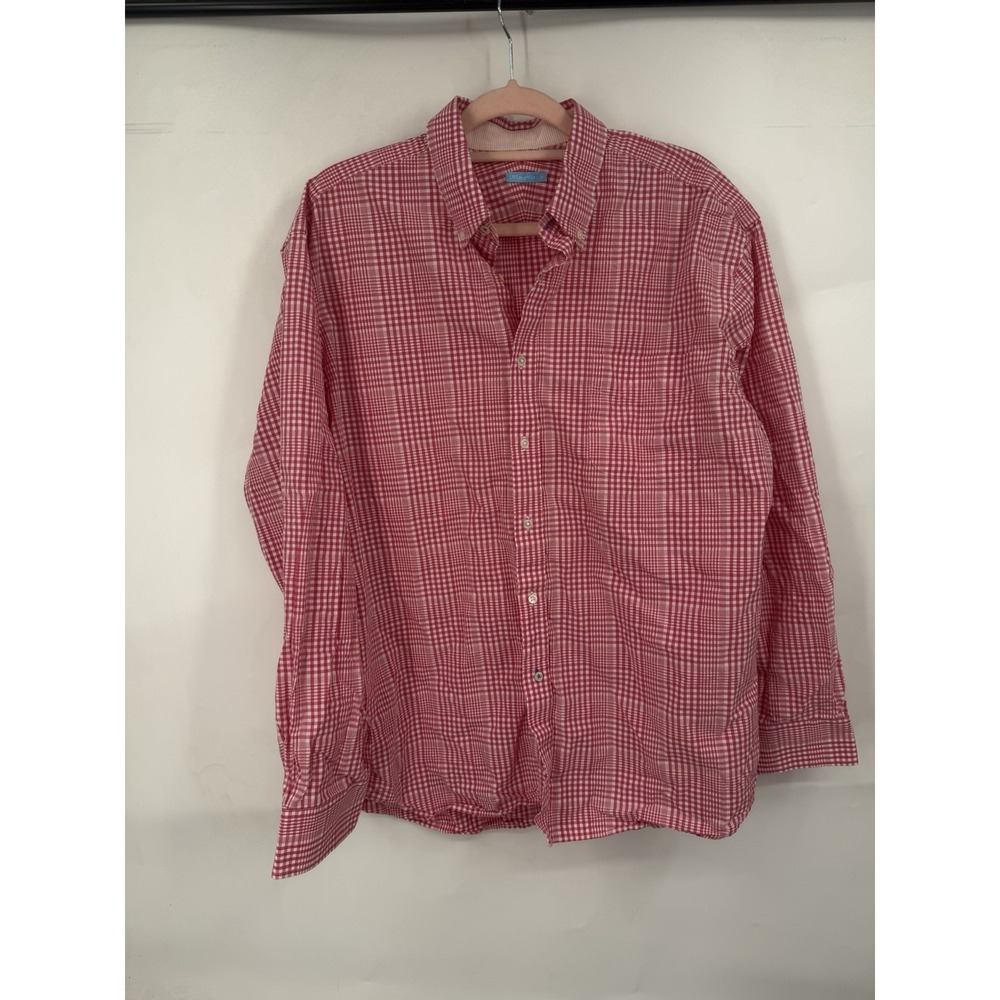 J McLaughlin Shirt Mens XL Pink White Gingham Button Up Oxford 100% Cotton